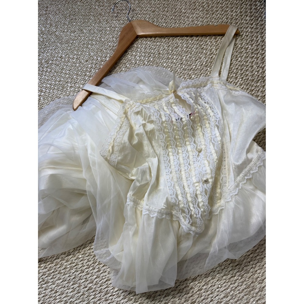 Vintage Cream Lace Trim Nightgown Sheer Maxi slip Pearl Detail romantic Wedding - Picture 12 of 16